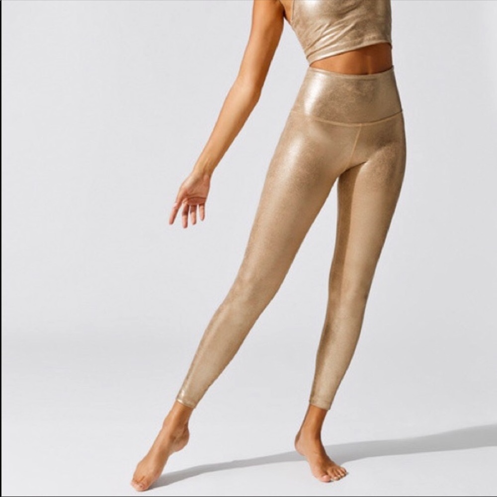 beyond yoga faux leather gold leggings.